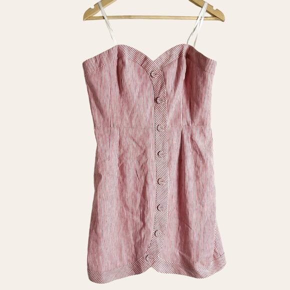 BCBGMaxAzria Pinstriped Bustier Strapless Button Front Mini Dress Size 12 - Picture 6 of 13